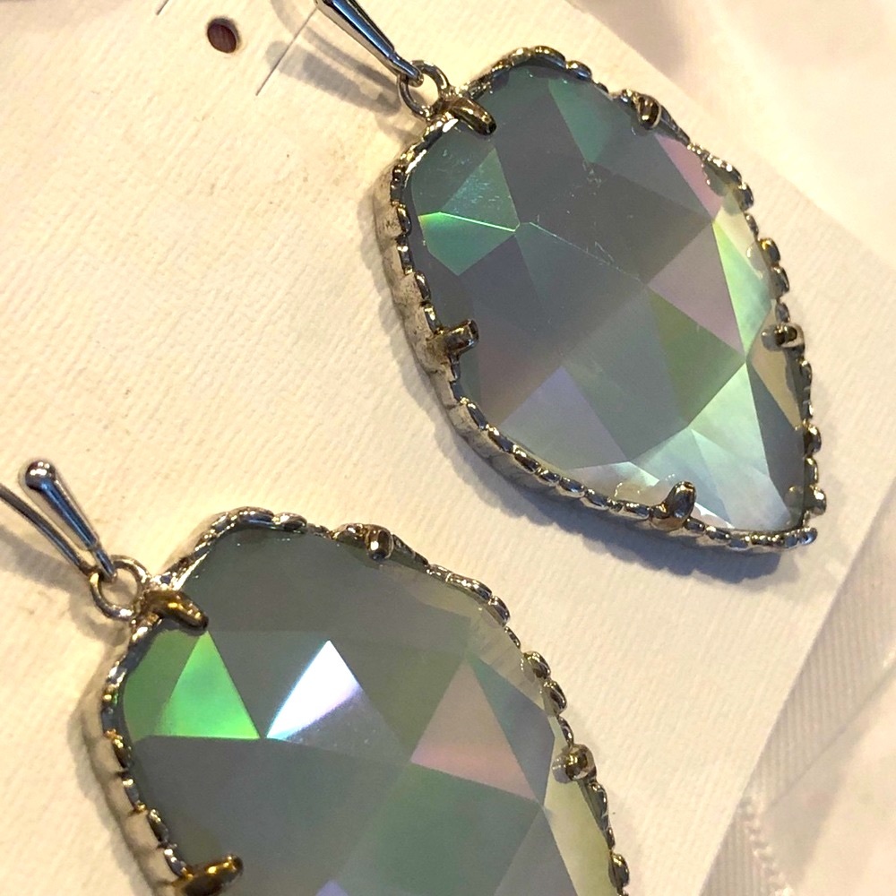 Like New RARE Kendra Scott Corley Earrings Silver &  Slate Iridescent GORGEOUS! - Picture 7 of 16
